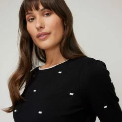 Khoko Smart Puff Sleeve Dash Knit 3/4 Sleeve Black Ivory Black & Ivory 8 Khoko Smart Puff Sleeve Dash Knit 3/4 Sleeve Black Ivory Black & Ivory -Women's Clothing store online BP645445004 blk ivory 4