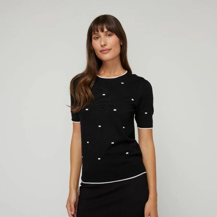 Khoko Smart Puff Sleeve Dash Knit 3/4 Sleeve Black Ivory Black & Ivory 7 Khoko Smart Puff Sleeve Dash Knit 3/4 Sleeve Black Ivory Black & Ivory - Image 5