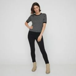 Khoko Smart Khoko Collection Clover Jacquard Knit Black & Ivory 9 Khoko Smart Khoko Collection Clover Jacquard Knit Black & Ivory -Women's Clothing store online BP645446004 blk ivory 3