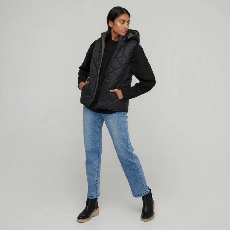 Khoko Collection Quilted Reversible Vest With Hood Black 5 Khoko Collection Quilted Reversible Vest With Hood Black - Image 3