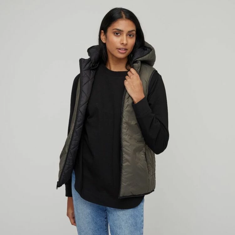 Khoko Collection Quilted Reversible Vest With Hood Black 3 Khoko Collection Quilted Reversible Vest With Hood Black