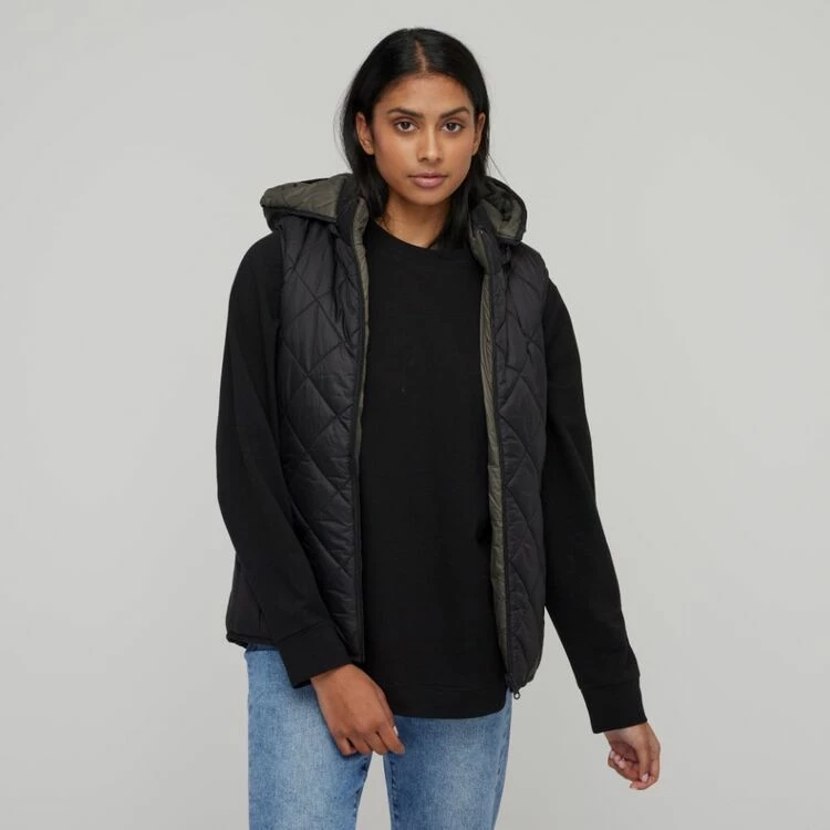 Khoko Collection Quilted Reversible Vest With Hood Black 7 Khoko Collection Quilted Reversible Vest With Hood Black - Image 5