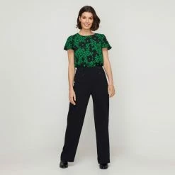 Jane Lamerton Pleat Front Top Green Floral Green Floral -Women's Clothing store online BP645781001 grn flor 3