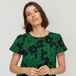 Jane Lamerton Pleat Front Top Green Floral Green Floral -Women's Clothing store online BP645781001 grn flor 4