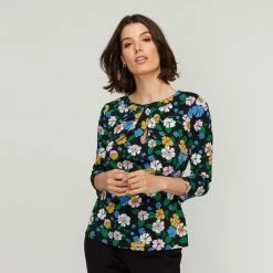 Jane Lamerton Retro Floral Jersey Twist Neck Top Multicoloured -Women's Clothing store online BP645792004 multi msc