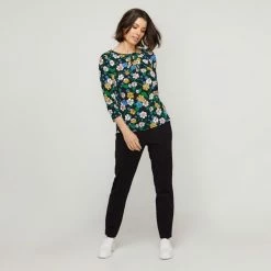 Jane Lamerton Retro Floral Jersey Twist Neck Top Multicoloured -Women's Clothing store online BP645792004 multi msc 3