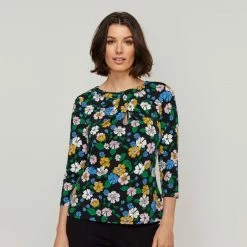 Jane Lamerton Retro Floral Jersey Twist Neck Top Multicoloured -Women's Clothing store online BP645792004 multi msc 4