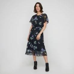Khoko Smart Women's Raglan Sleeve Midi Dress Black Floral -Women's Clothing store online BP646099002 blk flor