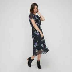 Khoko Smart Women's Raglan Sleeve Midi Dress Black Floral -Women's Clothing store online BP646099002 blk flor 3
