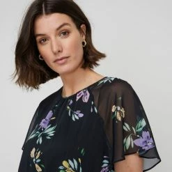 Khoko Smart Women's Raglan Sleeve Midi Dress Black Floral -Women's Clothing store online BP646099002 blk flor 4