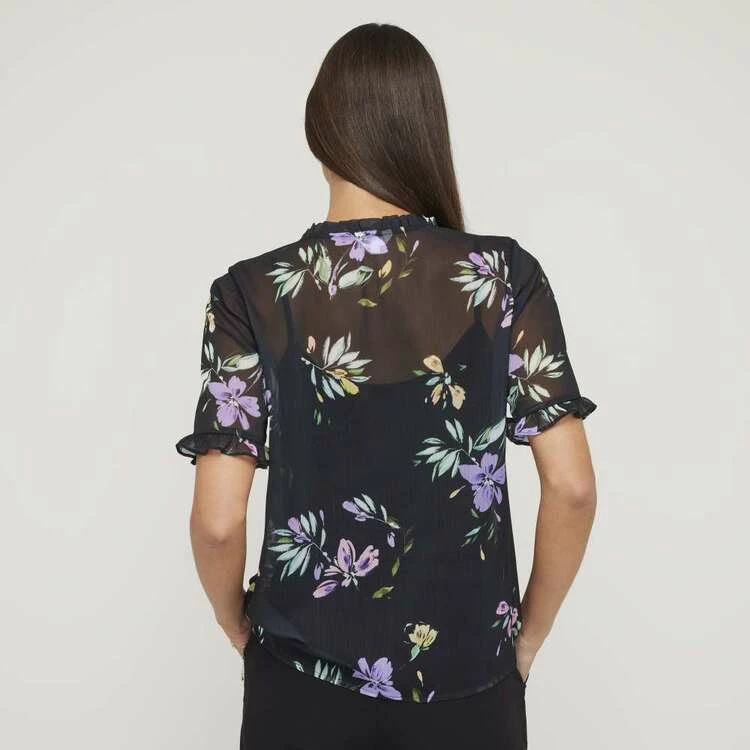 Khoko Smart Tie Neck Soft Blouse Black Floral Black Floral 6 Khoko Smart Tie Neck Soft Blouse Black Floral Black Floral - Image 4