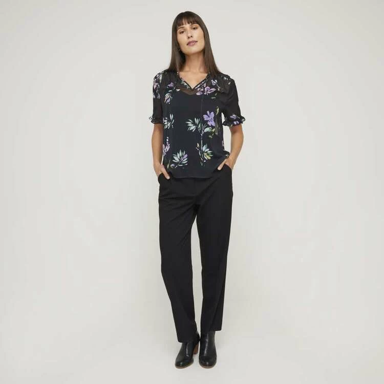 Khoko Smart Tie Neck Soft Blouse Black Floral Black Floral 5 Khoko Smart Tie Neck Soft Blouse Black Floral Black Floral - Image 3