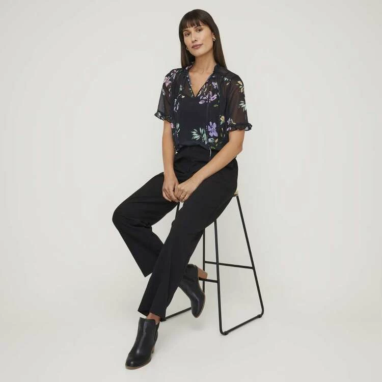 Khoko Smart Tie Neck Soft Blouse Black Floral Black Floral 7 Khoko Smart Tie Neck Soft Blouse Black Floral Black Floral - Image 5