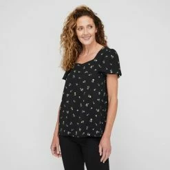 Khoko Smart Sweetheart Flutter Top Black Floral -Women's Clothing store online BP646101001 blk flor