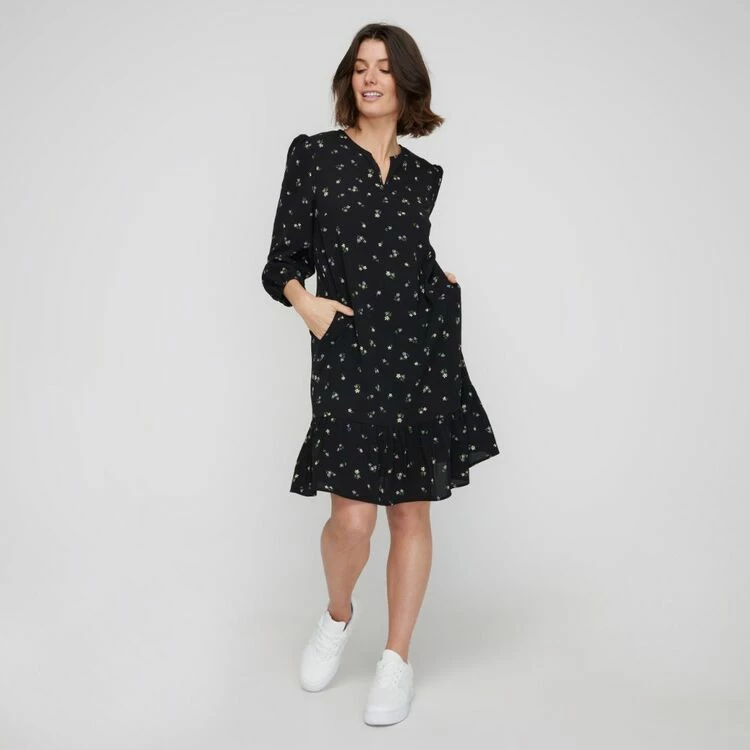 Khoko Smart Flounce Tunic Dress Black Floral 5 Khoko Smart Flounce Tunic Dress Black Floral - Image 3