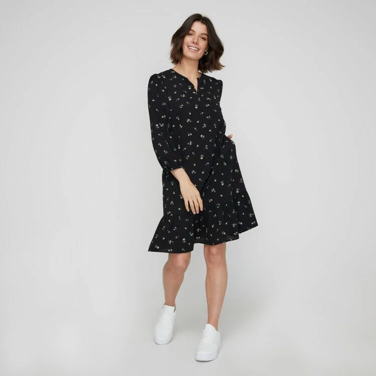 Khoko Smart Flounce Tunic Dress Black Floral 7 Khoko Smart Flounce Tunic Dress Black Floral - Image 5