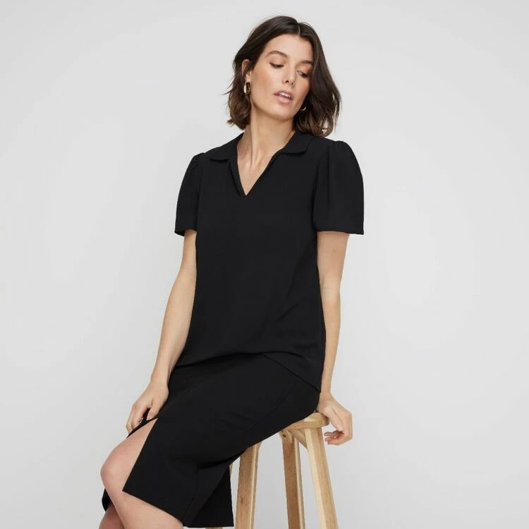 Khoko Smart Johnny Collar Top Black 4 Khoko Smart Johnny Collar Top Black - Image 2