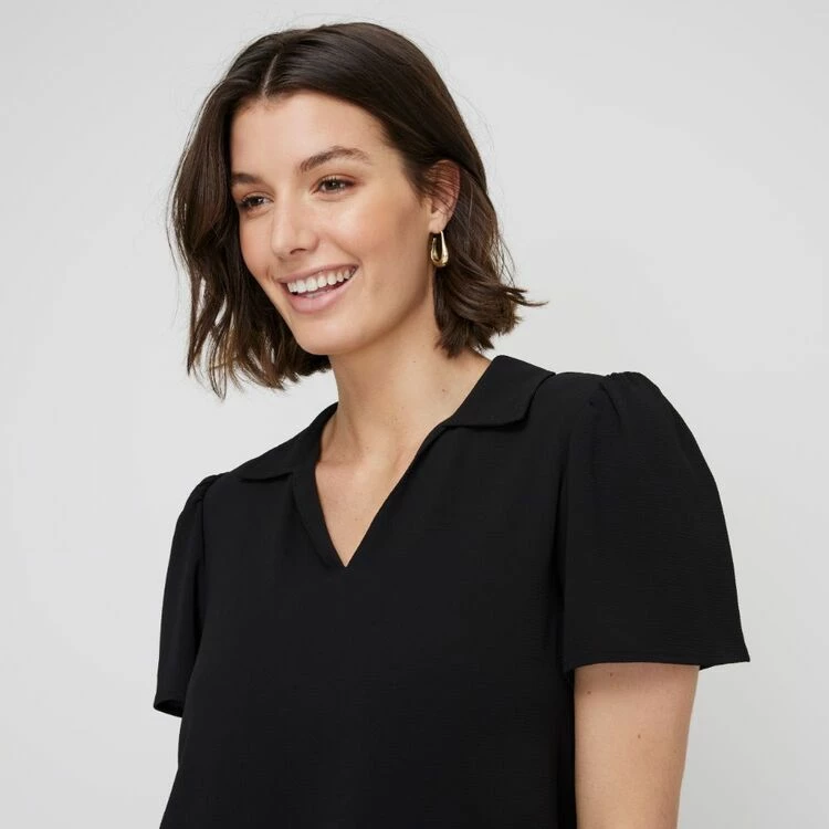 Khoko Smart Johnny Collar Top Black 7 Khoko Smart Johnny Collar Top Black - Image 5