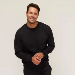 Bronson Basic Forbes Plain Crew Neck Fleece Black -Women's Clothing store online BP646143005 black