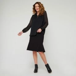 Jane Lamerton Front Tuck Blouse Black -Women's Clothing store online BP646382001 black