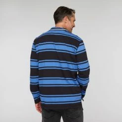 JC Lanyon Lincoln Funnel Neck Multi Stripe Rugby Black & Blue -Women's Clothing store online BP646608010 blk blu 2