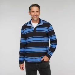 JC Lanyon Lincoln Funnel Neck Multi Stripe Rugby Black & Blue -Women's Clothing store online BP646608010 blk blu