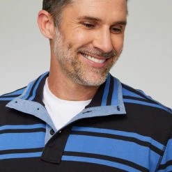 JC Lanyon Lincoln Funnel Neck Multi Stripe Rugby Black & Blue -Women's Clothing store online BP646608010 blk blu 6