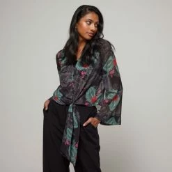 JB Jayson Brunsdon Jayson Brunsdon Tie Front Shirt Shadow -Women's Clothing store online BP646835001 shadow